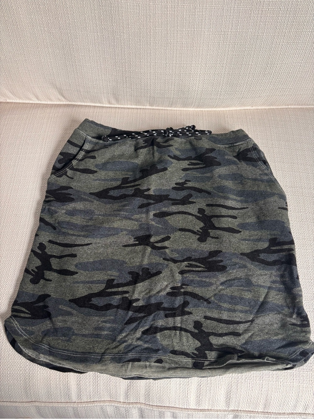 Sundry Olive Green and Black Camo Drawstring Mini Skirt